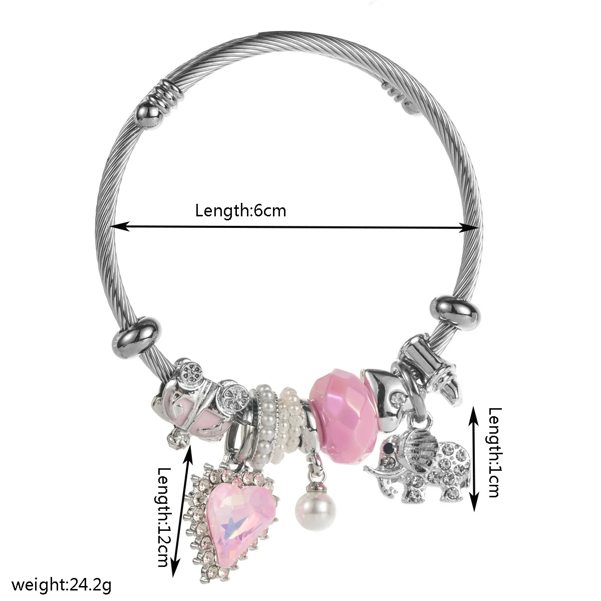 New Fashion Unisex Geometric Stainless Steel Alloy Bracelet Set With Diamonds Featuring Heart And Elephant Pearl Pendants - Image 2