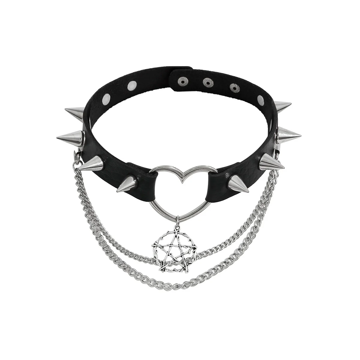 Niche Dark Style Rivet Punk Collar Leather Choker Necklace For Women Alloy Pendant Heart Pattern - Image 4