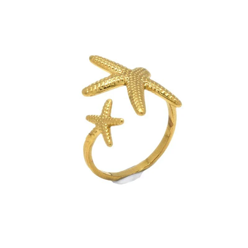 Niche High Personality Exaggerated Temperament Women's Open Starfish Ring Stainless Steel Titanium Steel Electroplated - Image 5