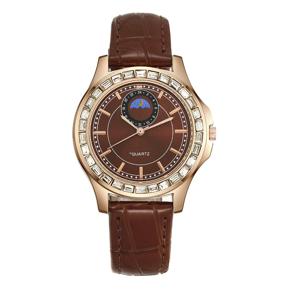 Non Mechanical Quartz Belt Watch For Men And Women Alloy Case Imitation Leather Strap Stainless Steel Clasp Round Dial Business Style - Image 2