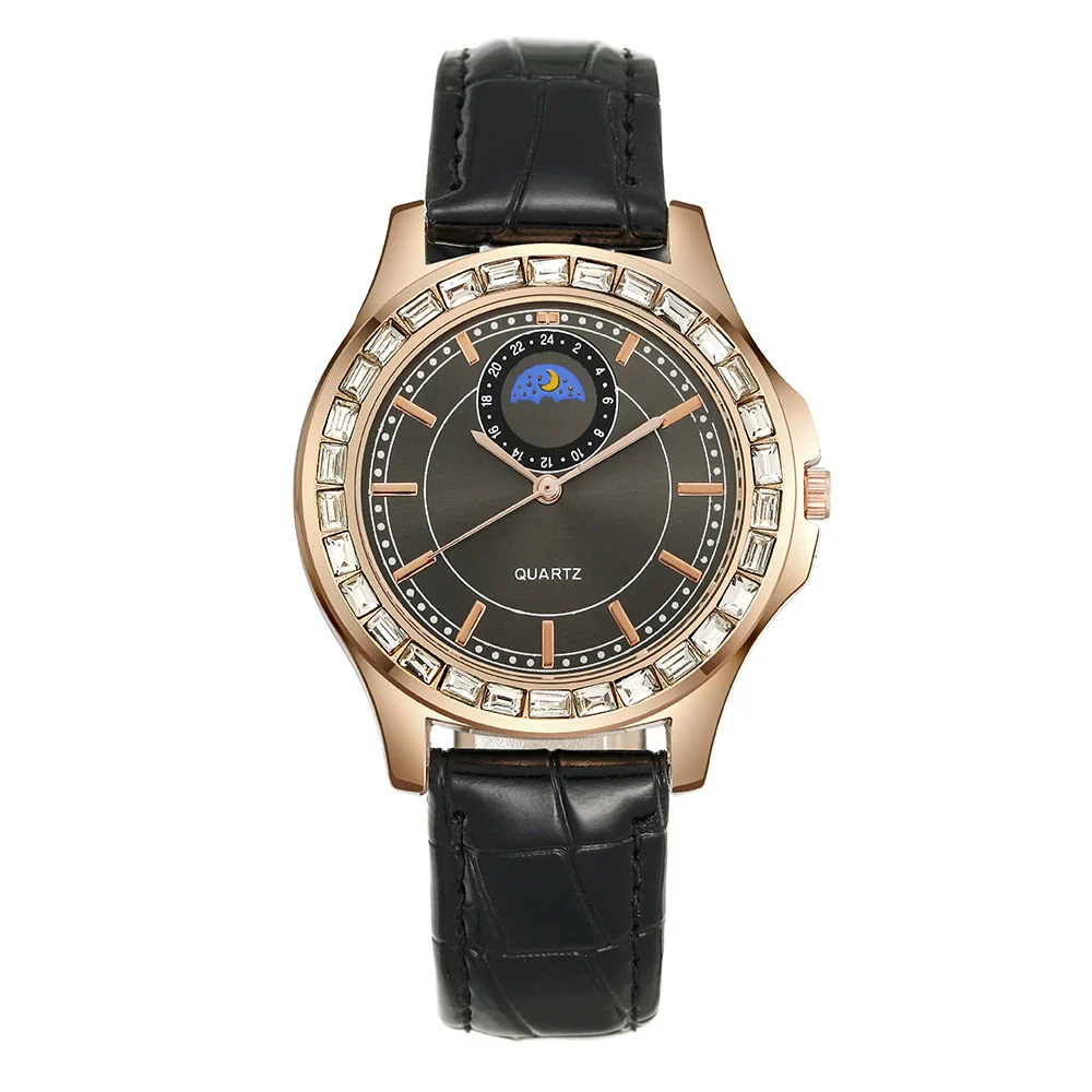 Non Mechanical Quartz Belt Watch For Men And Women Alloy Case Imitation Leather Strap Stainless Steel Clasp Round Dial Business Style - Image 5