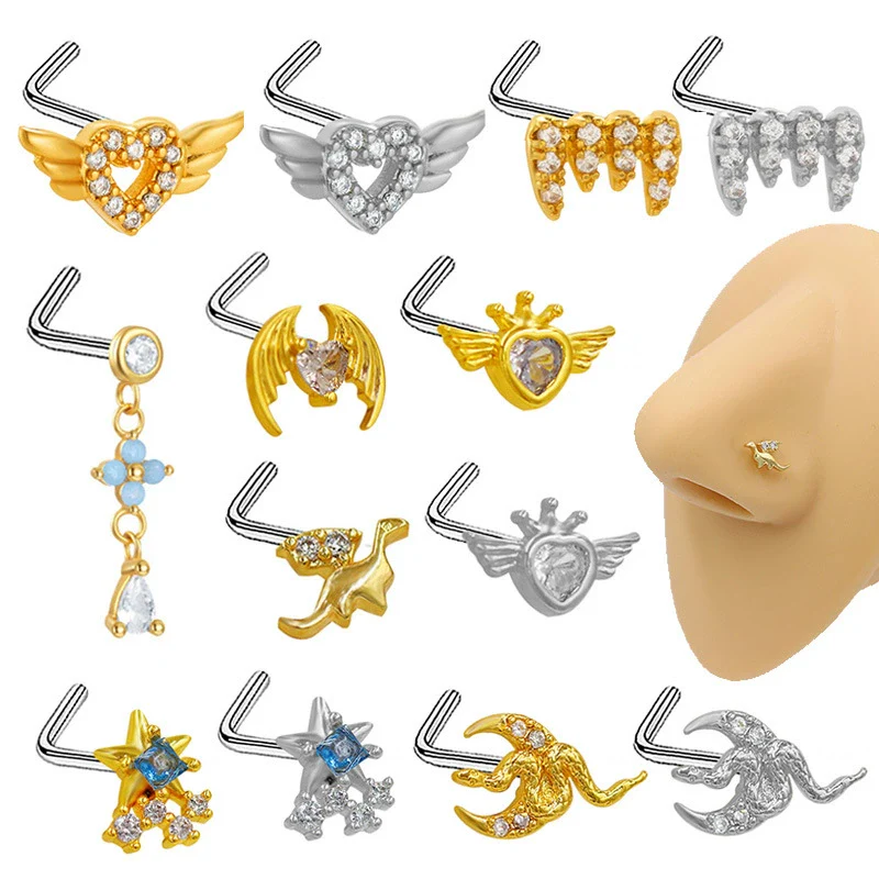 Nose Nail Puncture Jewelry Stainless Steel Heart Shaped With White Zircon