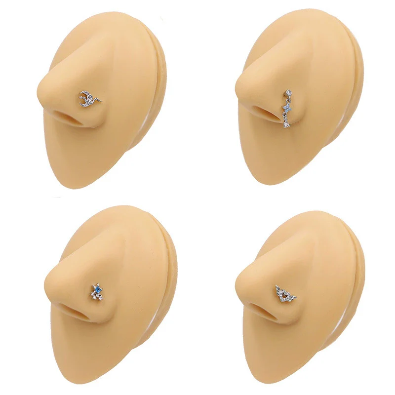 Nose Nail Puncture Jewelry Stainless Steel Heart Shaped With White Zircon - Image 2