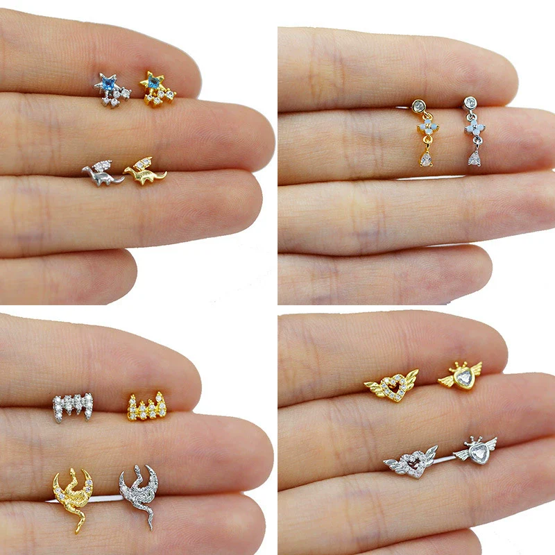 Nose Nail Puncture Jewelry Stainless Steel Heart Shaped With White Zircon - Image 4