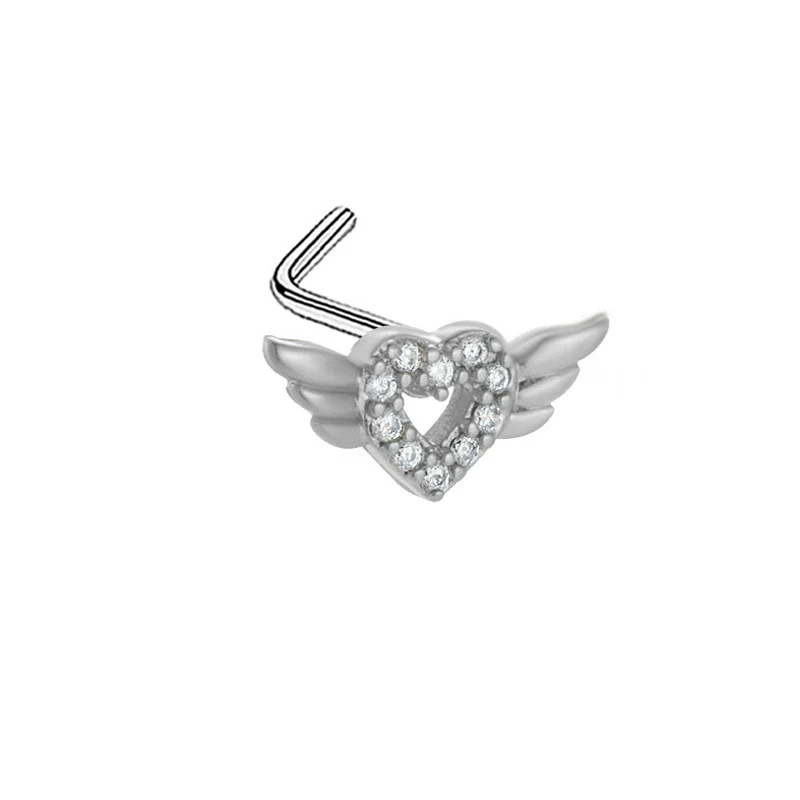 Nose Nail Puncture Jewelry Stainless Steel Heart Shaped With White Zircon - Image 7