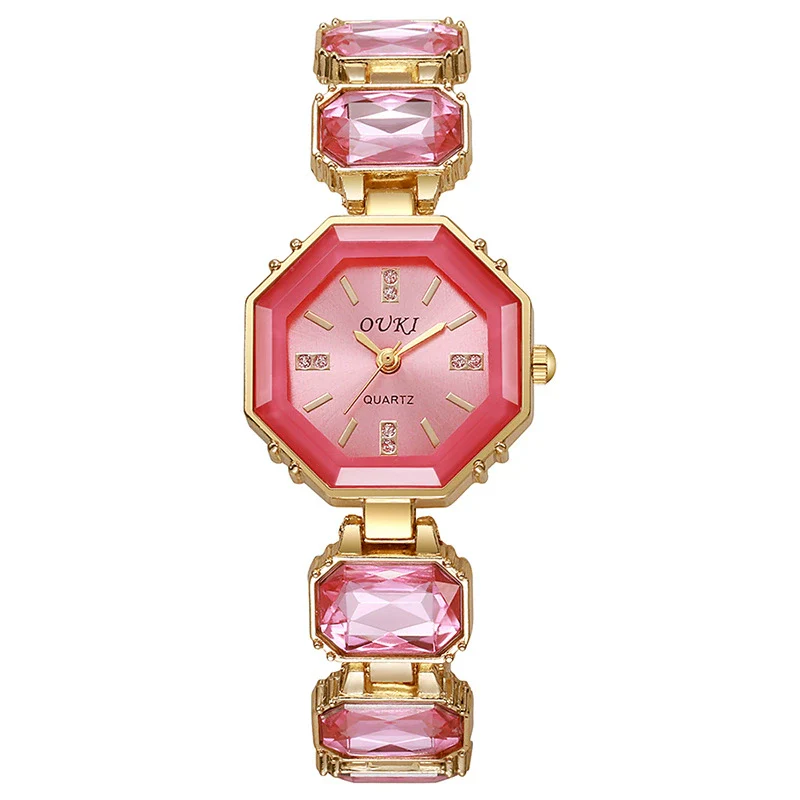 Octagonal Round Casual Women's Alloy Bracelet Watch With Rose Gold Buckle - Image 9