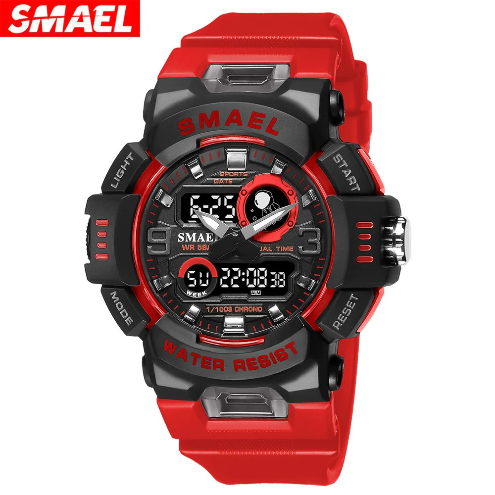 Outdoor Electronic Alarm Sports Watch Dual Display Chronograph Plastic Pu Round Watch