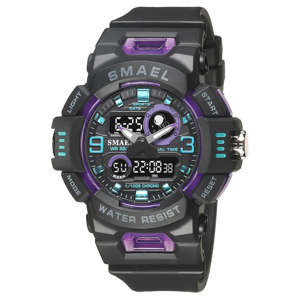 Outdoor Electronic Alarm Sports Watch Dual Display Chronograph Plastic Pu Round Watch - Image 8