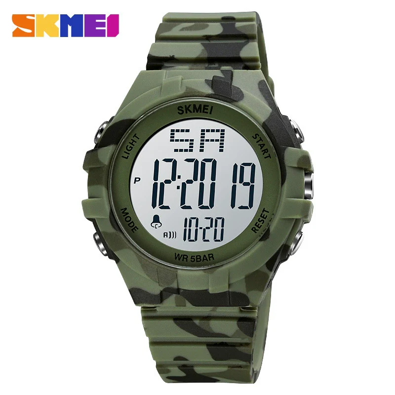 Outdoor Sports Digital Electronic Watch Resin Case Silicone Strap Stainless Steel Clasp Round Dial - Image 3