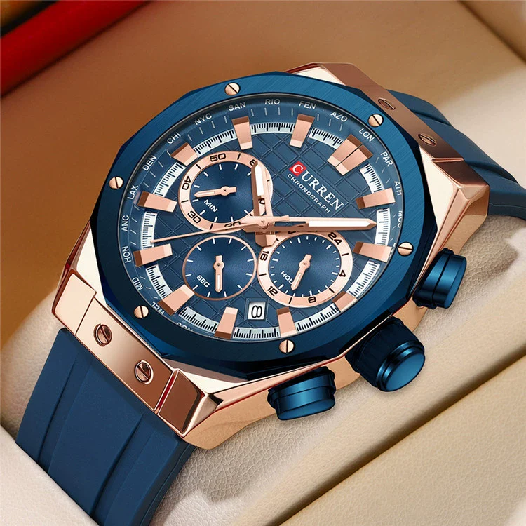 Outdoor Sports Multifunctional Men's Alloy Case Silicone Strap Round Dial Watch With Mineral Strengthened Glass Mirror And Pin Buckle