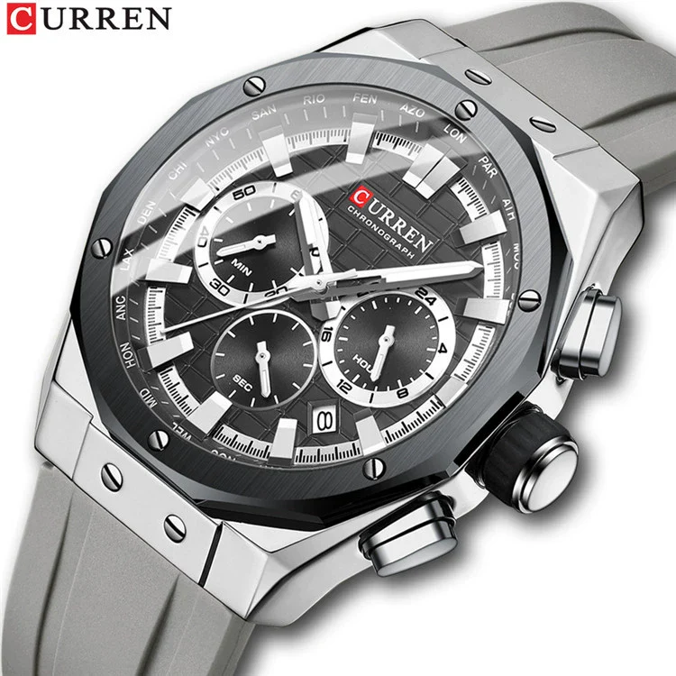 Outdoor Sports Multifunctional Men's Alloy Case Silicone Strap Round Dial Watch With Mineral Strengthened Glass Mirror And Pin Buckle - Image 2