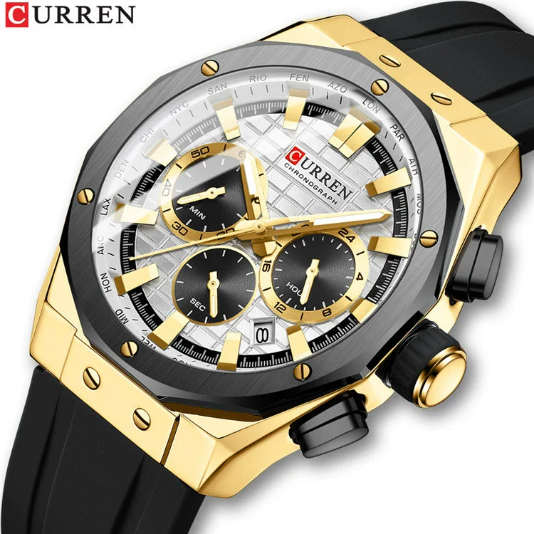 Outdoor Sports Multifunctional Men's Alloy Case Silicone Strap Round Dial Watch With Mineral Strengthened Glass Mirror And Pin Buckle - Image 3