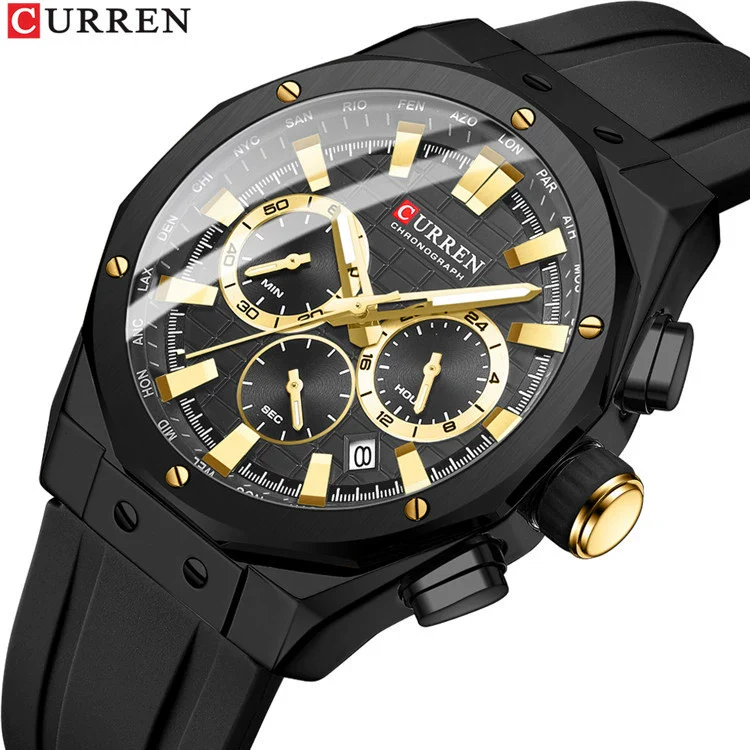 Outdoor Sports Multifunctional Men's Alloy Case Silicone Strap Round Dial Watch With Mineral Strengthened Glass Mirror And Pin Buckle - Image 4