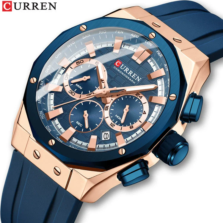Outdoor Sports Multifunctional Men's Alloy Case Silicone Strap Round Dial Watch With Mineral Strengthened Glass Mirror And Pin Buckle - Image 5