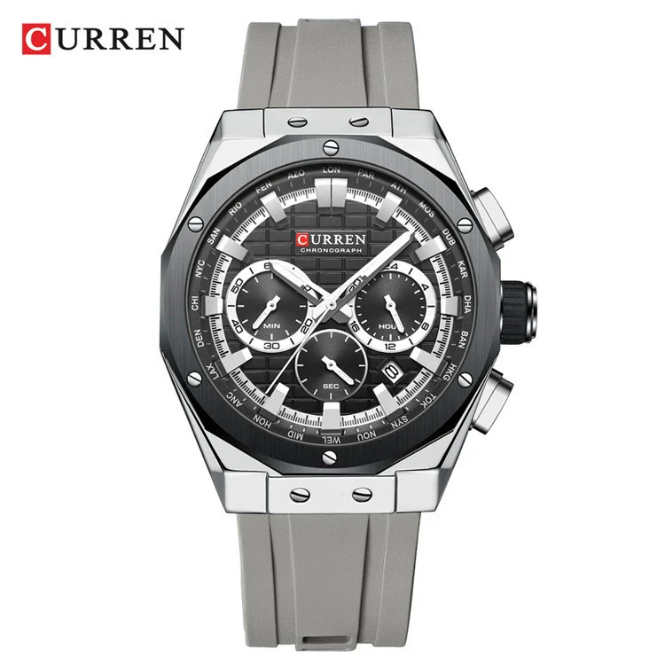 Outdoor Sports Multifunctional Men's Alloy Case Silicone Strap Round Dial Watch With Mineral Strengthened Glass Mirror And Pin Buckle - Image 6