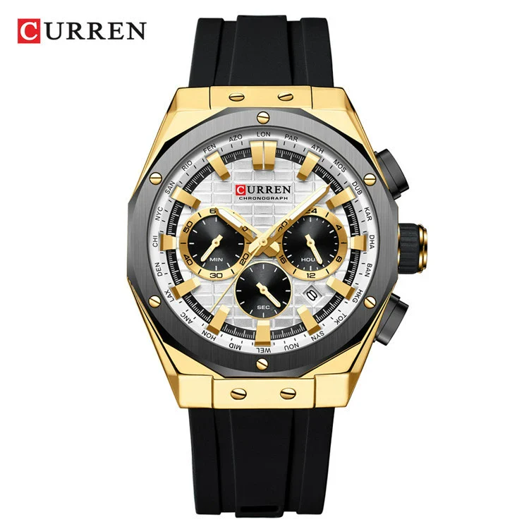Outdoor Sports Multifunctional Men's Alloy Case Silicone Strap Round Dial Watch With Mineral Strengthened Glass Mirror And Pin Buckle - Image 7