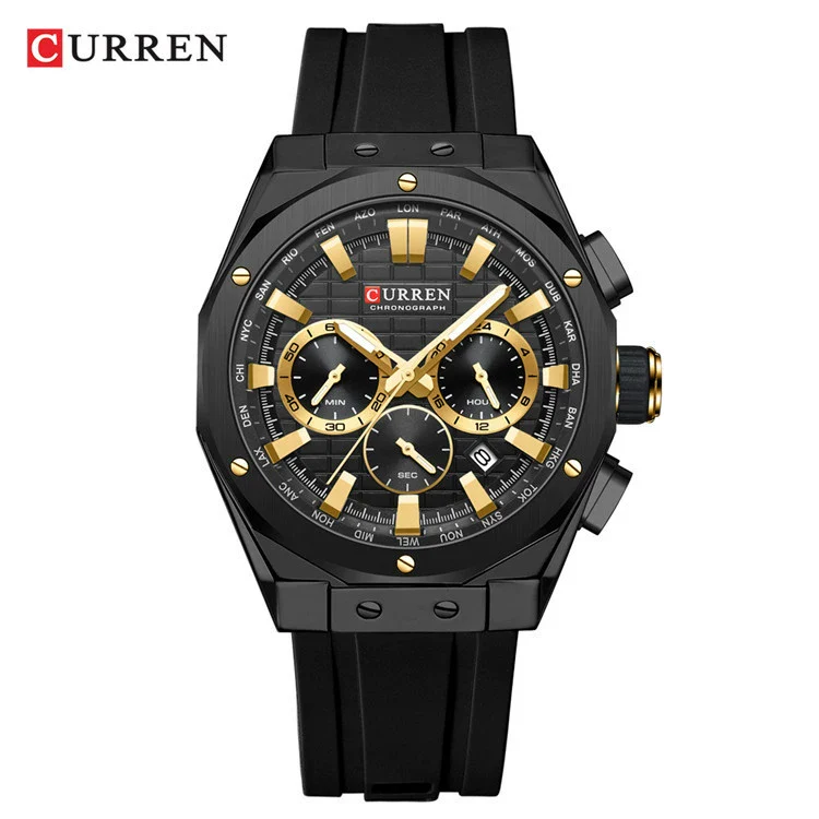 Outdoor Sports Multifunctional Men's Alloy Case Silicone Strap Round Dial Watch With Mineral Strengthened Glass Mirror And Pin Buckle - Image 8