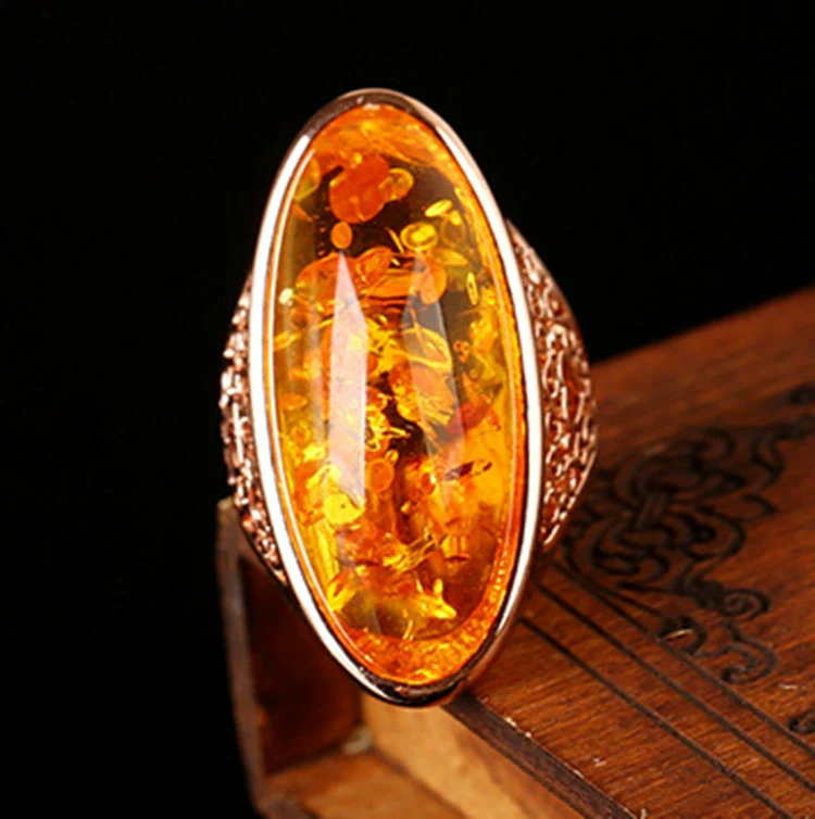 Oval Baltic Beeswax Amber Ring Fashion Jewelry Metal Constellation Electroplating Unisex - Image 2