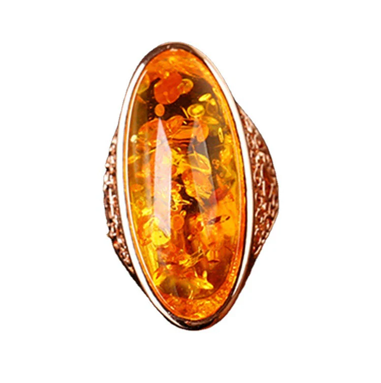 Oval Baltic Beeswax Amber Ring Fashion Jewelry Metal Constellation Electroplating Unisex - Image 5