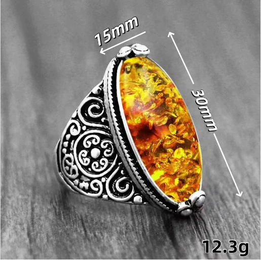 Oval Baltic Beeswax Amber Ring Fashion Jewelry Metal Constellation Electroplating Unisex - Image 7