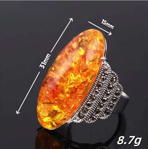Oval Baltic Beeswax Amber Ring Fashion Jewelry Metal Constellation Electroplating Unisex - Image 8