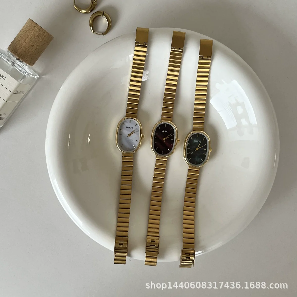 Oval Bamboo And Metal Steel Band Quartz Watch For Female Students Leisure Style Alloy Case Ordinary Glass Mirror - Image 3