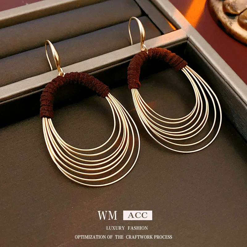Oval Multilayered Iron And 925 Silver Electroplated Geometric Style Women's Earrings - Image 2
