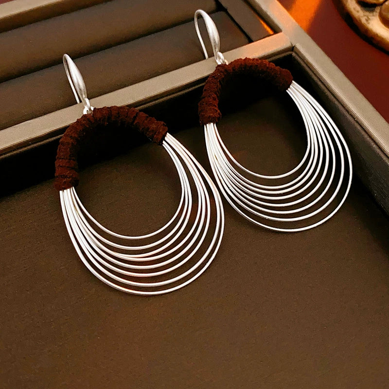 Oval Multilayered Iron And 925 Silver Electroplated Geometric Style Women's Earrings - Image 7