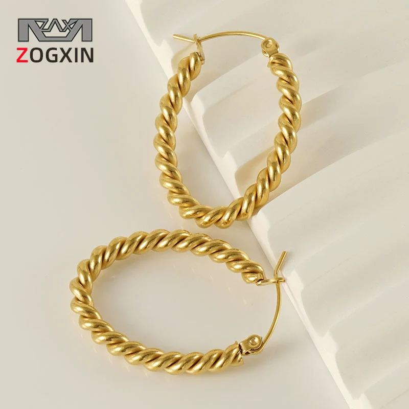 Oval Twist 316L Stainless Steel Women's Retro Geometric Earrings 18K Gold Plated Electroplated