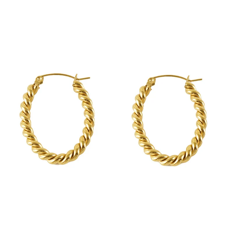 Oval Twist 316L Stainless Steel Women's Retro Geometric Earrings 18K Gold Plated Electroplated - Image 5