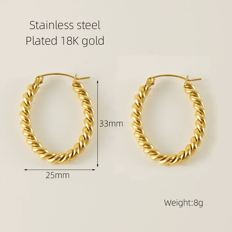 Oval Twist 316L Stainless Steel Women's Retro Geometric Earrings 18K Gold Plated Electroplated - Image 6