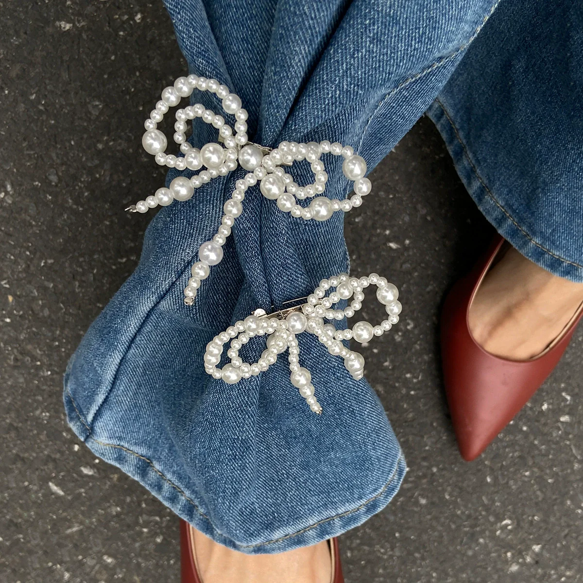 Pant Cuff Decoration Fashion Metal Pin Faux Pearl Bowknot Plastic Resin Tassel Women's Accessory - Image 2