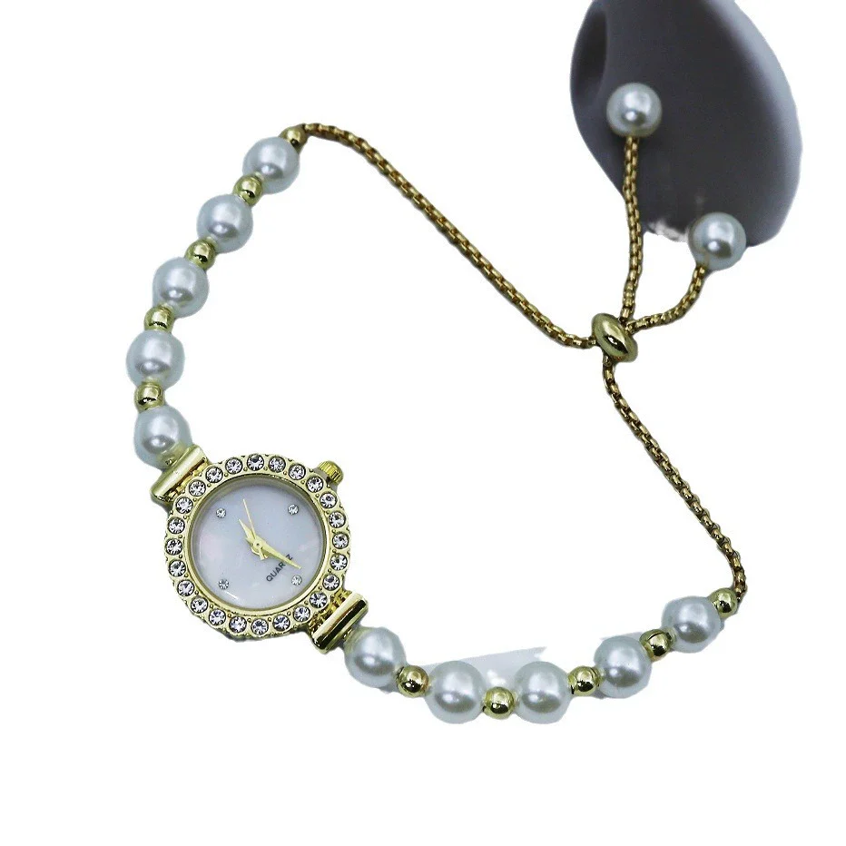 Pearl Alloy Women's Round Dial Fashionable Bracelet Watch With Spiral Crown And Stainless Steel Onepiece Buckle - Image 5