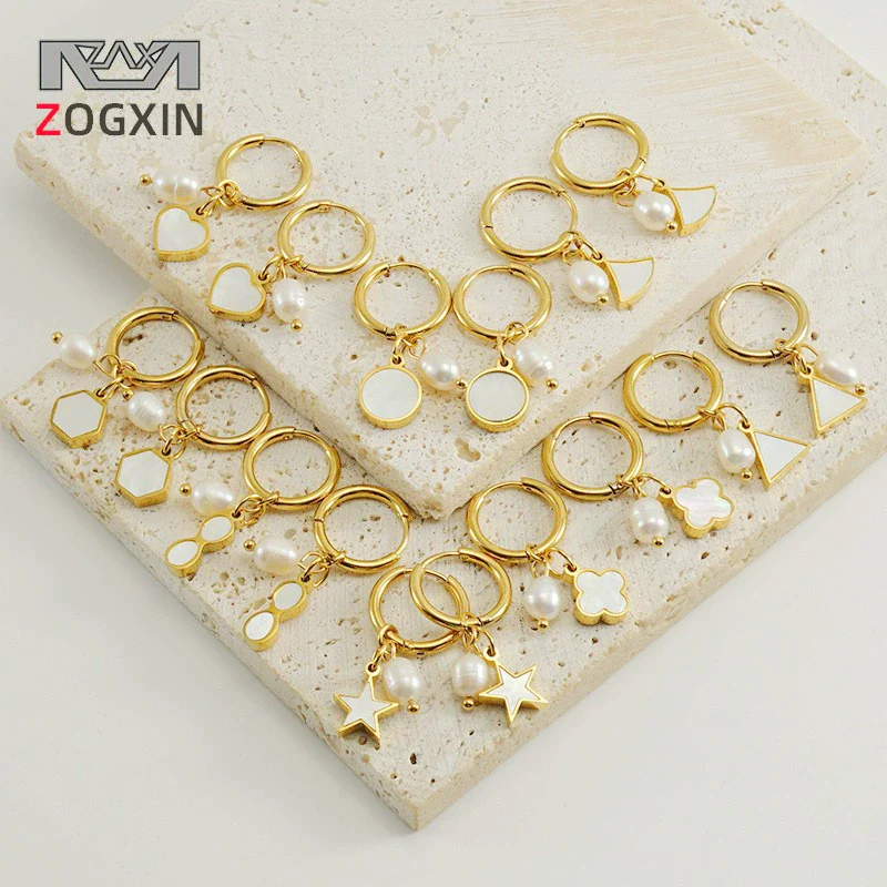 Pearl And Titanium Steel Women's Fashion Earrings With Geometric Design And Electroplating