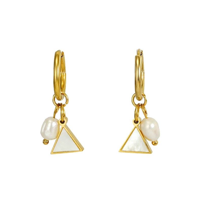 Pearl And Titanium Steel Women's Fashion Earrings With Geometric Design And Electroplating - Image 10