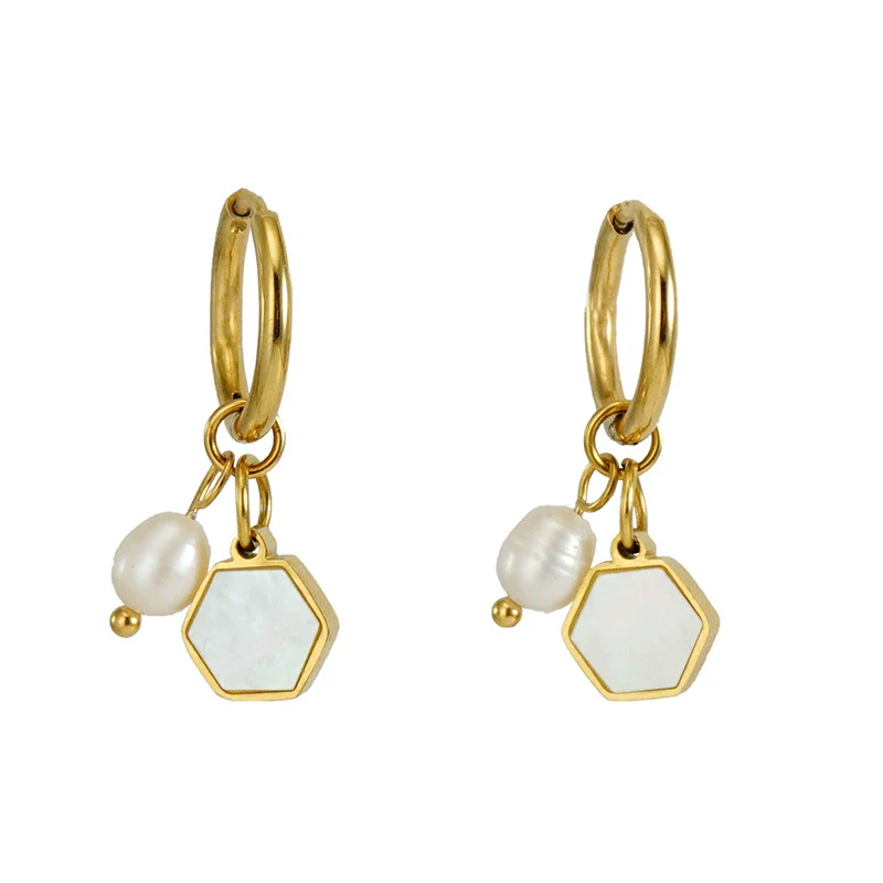 Pearl And Titanium Steel Women's Fashion Earrings With Geometric Design And Electroplating - Image 11