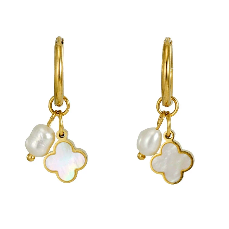 Pearl And Titanium Steel Women's Fashion Earrings With Geometric Design And Electroplating - Image 12