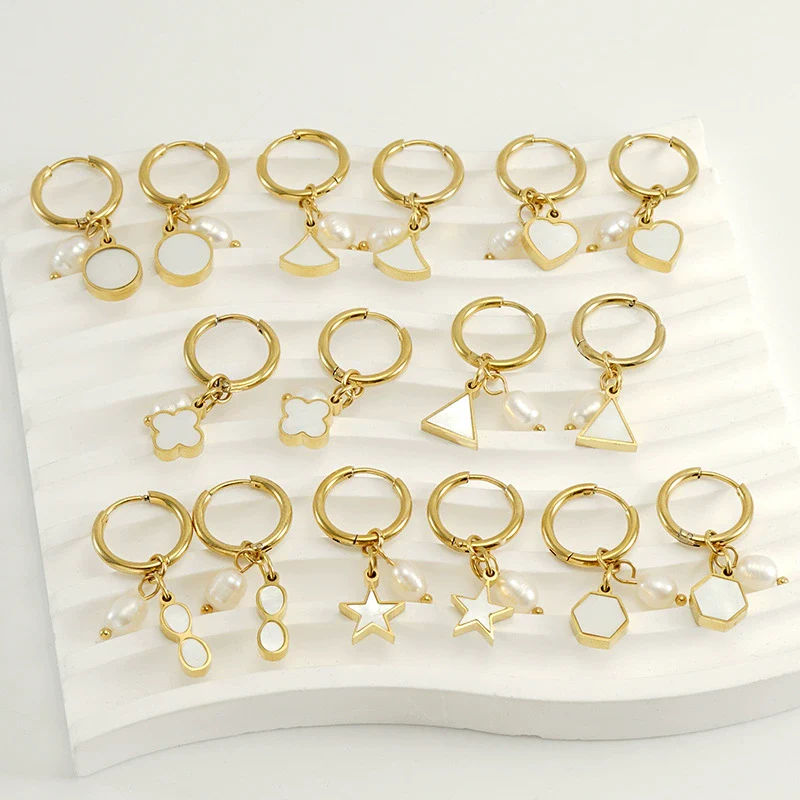 Pearl And Titanium Steel Women's Fashion Earrings With Geometric Design And Electroplating - Image 2