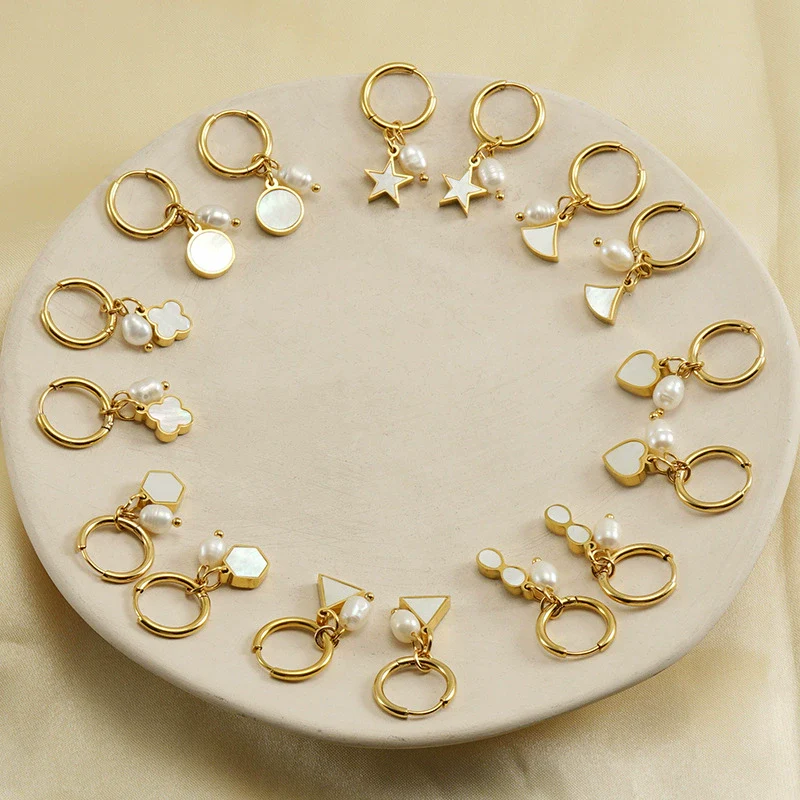 Pearl And Titanium Steel Women's Fashion Earrings With Geometric Design And Electroplating - Image 3
