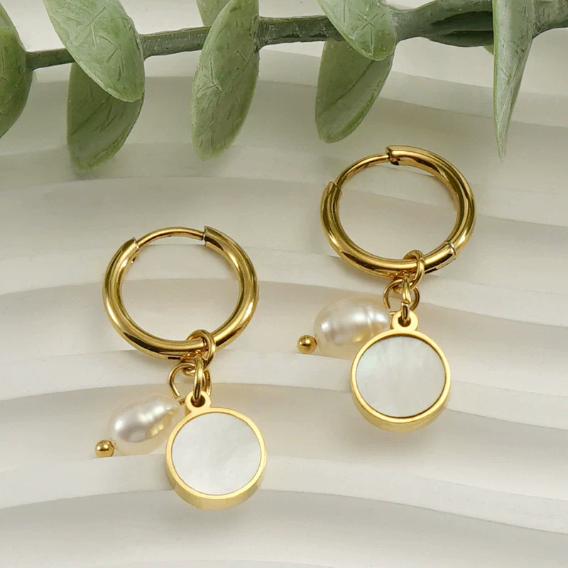 Pearl And Titanium Steel Women's Fashion Earrings With Geometric Design And Electroplating - Image 4