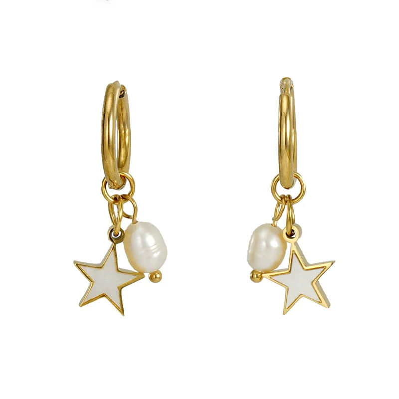 Pearl And Titanium Steel Women's Fashion Earrings With Geometric Design And Electroplating - Image 5