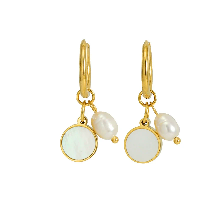 Pearl And Titanium Steel Women's Fashion Earrings With Geometric Design And Electroplating - Image 7