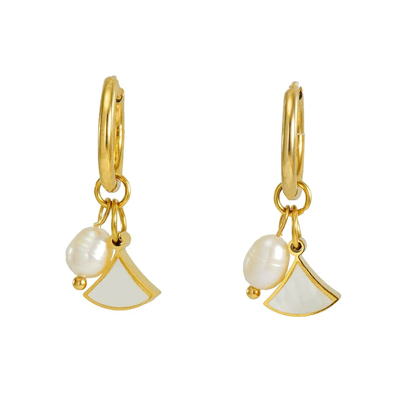 Pearl And Titanium Steel Women's Fashion Earrings With Geometric Design And Electroplating - Image 8