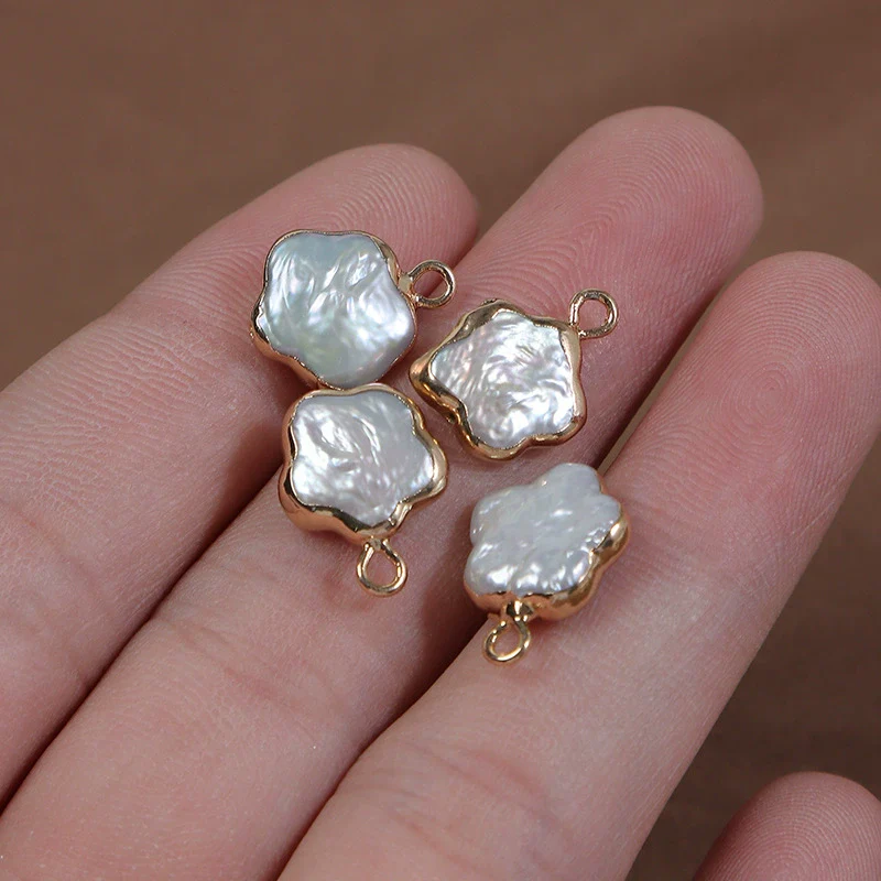 Pearl Baroque Copper Gold Plated Plum Blossom Pendant Earrings Jewelry Material - Image 2