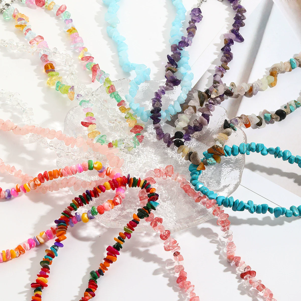 Pearl Beaded Necklace With Geometric Design And Electroplating Treatment For Women