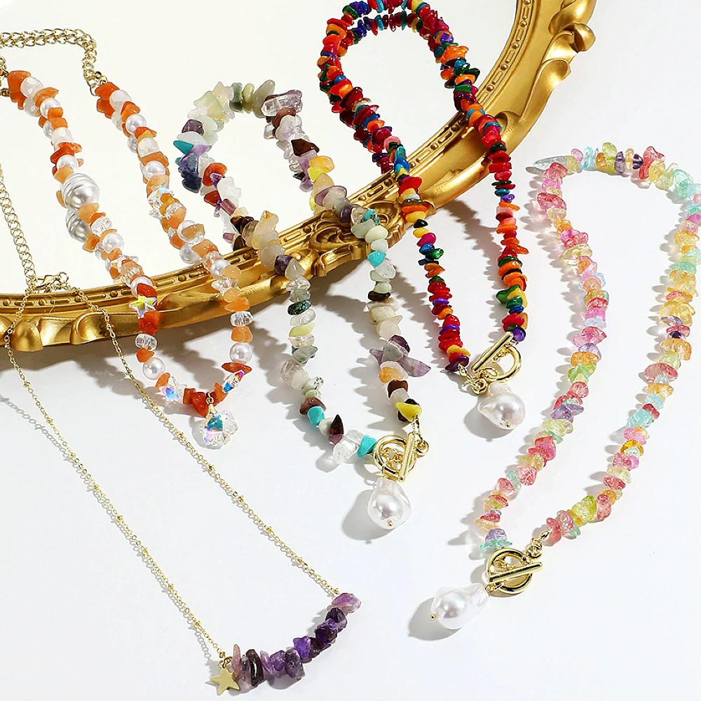 Pearl Beaded Necklace With Geometric Design And Electroplating Treatment For Women - Image 2