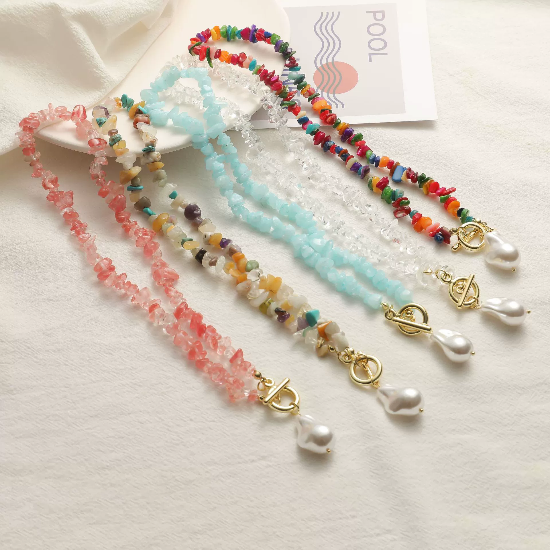Pearl Beaded Necklace With Geometric Design And Electroplating Treatment For Women - Image 3