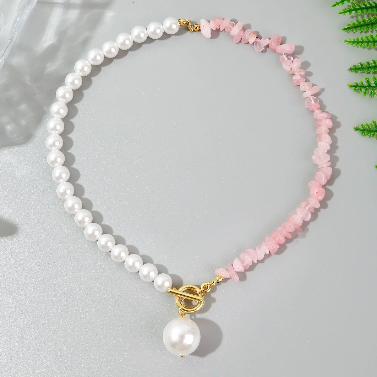 Pearl Beaded Necklace With Geometric Design And Electroplating Treatment For Women - Image 4