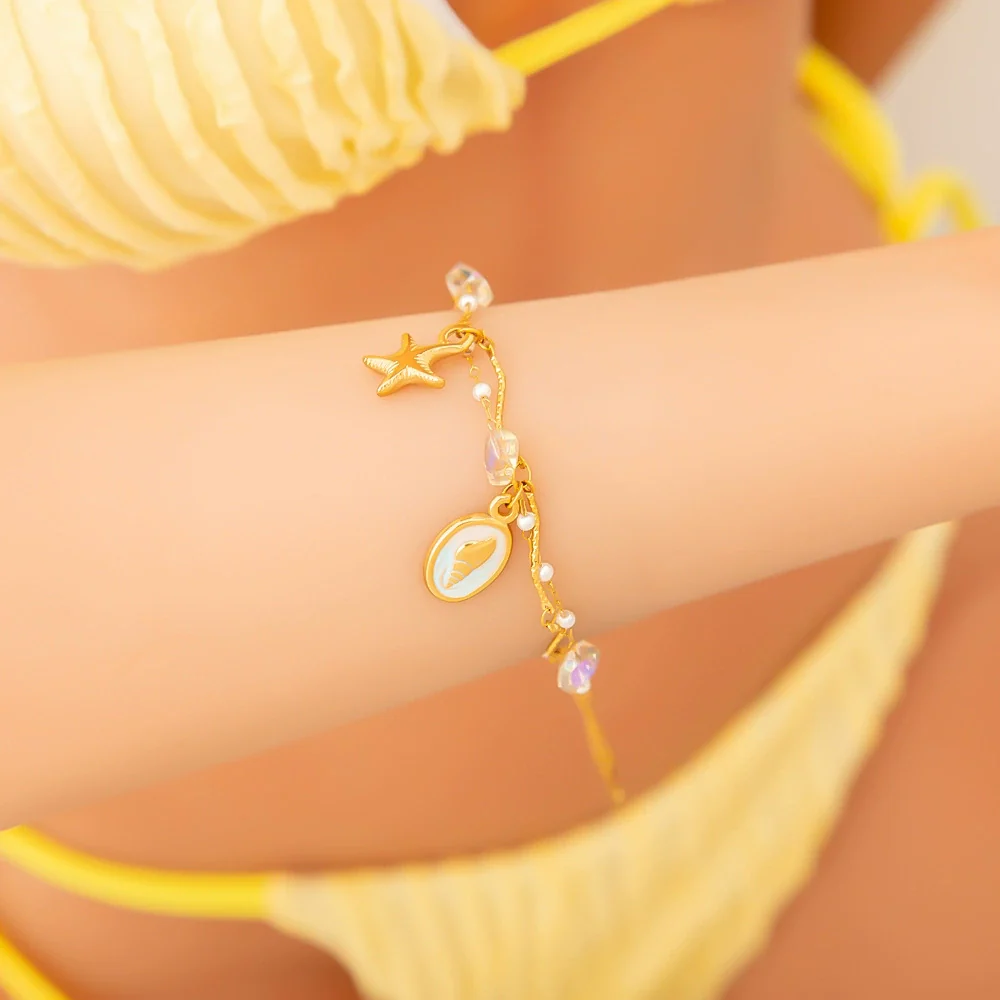 Pearl Bracelet Stainless Steel Titanium Steel Geometric Starfish Shell Pendant Electroplating Light Luxury Fashion Minimalist Jewelry For Women And Unisex - Image 4