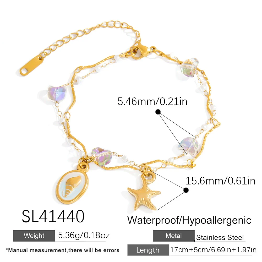 Pearl Bracelet Stainless Steel Titanium Steel Geometric Starfish Shell Pendant Electroplating Light Luxury Fashion Minimalist Jewelry For Women And Unisex - Image 7